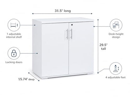 MMT Storage Cupboard, Storage Cabinet, File Cabinet for Office Documents, Garage Tools, Utility, White Wood, Lockable, 31.5" Long