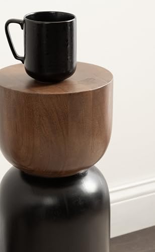 Kate and Laurel Teo Transitional Round Mango Wood Drink Table, 8 x 8 x 22, Walnut Brown and Black, Modern Sculptural Bedroom Nightstand with Unique Pedestal Table Design for Use as Indoor Plant Stand - color: Black/Walnut Brown