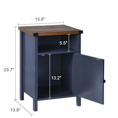 Catrimown Farmhouse Nightstand with Barn Door and Shelf, Side Table, Rustic End Table for Bedroom, Living Room, Navy Blue - color: Navy Blue