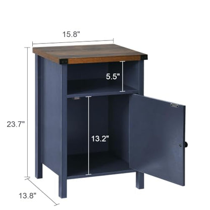 Catrimown Farmhouse Nightstand with Barn Door and Shelf, Side Table, Rustic End Table for Bedroom, Living Room, Navy Blue - color: Navy Blue