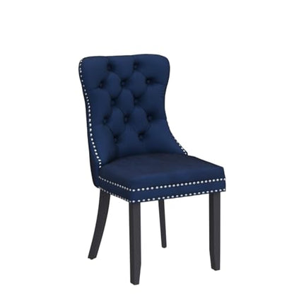 KCC Velvet Dining Chairs Set of 2, Upholstered High-end Tufted Dining Room Chair with Nailhead Back Ring Pull Trim Solid Wood Legs, Nikki Collection Modern Style for Kitchen, Blue - color: Blue, size: Set of 2