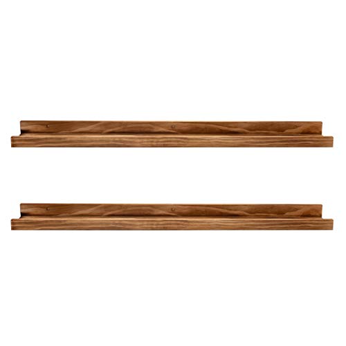 AZSKY 48 Inches Long Wood Photo Picture Ledge Shelf with Lip Floating Shelves for Nursery Books Set of 2 Rustic Wall Shelf for Kids Bedroom Office Bathroom Living Room Frames - color: Burnt, size: 48in set 2