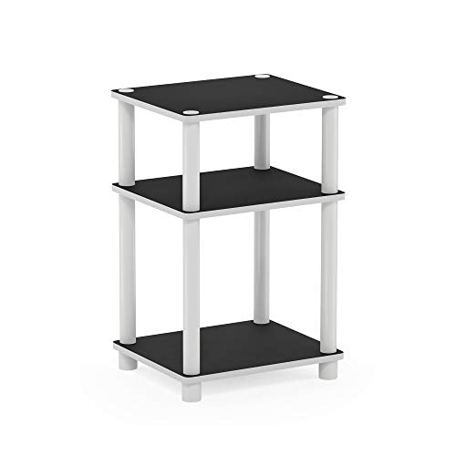 Furinno JUST Side Table, 3-Tier End Table, Open Shelves Night Stand, Bedside Table, Toolless Assembly, for Living Room, Bedroom, Bathroom, White(Espresso) - color: White/Espresso, size: 3-Tier, Round Pole, style: 1-Pack