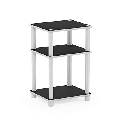 Furinno JUST Side Table, 3-Tier End Table, Open Shelves Night Stand, Bedside Table, Toolless Assembly, for Living Room, Bedroom, Bathroom, White(Espresso) - color: White/Espresso, size: 3-Tier, Round Pole, style: 1-Pack