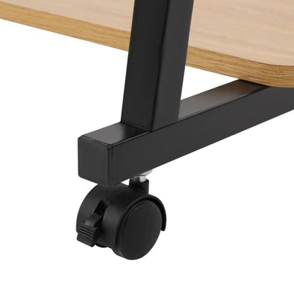 3 Tiers Rolling Computer Desk, 31.5 Inch Home Office Desk with 4 Wheels & 4 Foot Pads, Mobile Small Computer Desk, Student Study Table for Small Space Bedroom (Black+Log Color) - color: Black+log Color