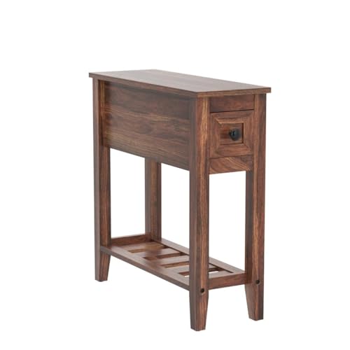 2 Pack Chairside Narrow End Table with Drawer, Solid Recliner Side Table with Storage Shelf, Slim Nightstand Bedside Table for Bedroom - size: 2 set