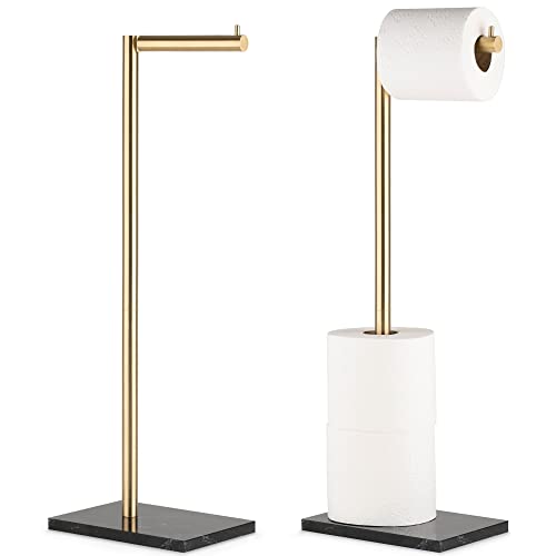 MARMOLUX ACC Free Standing Gold Toilet Paper Holder Stand with Black Marble Base and Storage | 4 Jumbo Roll Bathroom Hardware Toilet Tissue Organizer | Stainless Steel Bathroom Decor Accessory - color: Gold Brushed/Black Marble