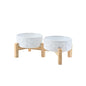 SPUNKYJUNKY Elevated Dog Bowls Ceramic, 5.1'' Dogs and Cat Food Water Bowls Raised with Non-Slip Bamboo Stand for Puppy Small Sized Breed Microwave Dishwasher Safe - 13.5 OZ,Paw White - color: Paw White, size: 5.1 in - 1.7 cups