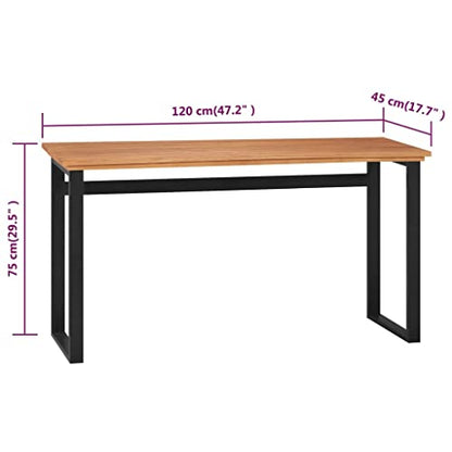 Solid Teak Wood Console Desk Natural Finish Black Medium Size for Home Office and Living Room, Rustic Style Writing Table with Smooth Surface and Sturdy Square Legs, - size: 47.2" x 17.7" x 29.5" & Black
