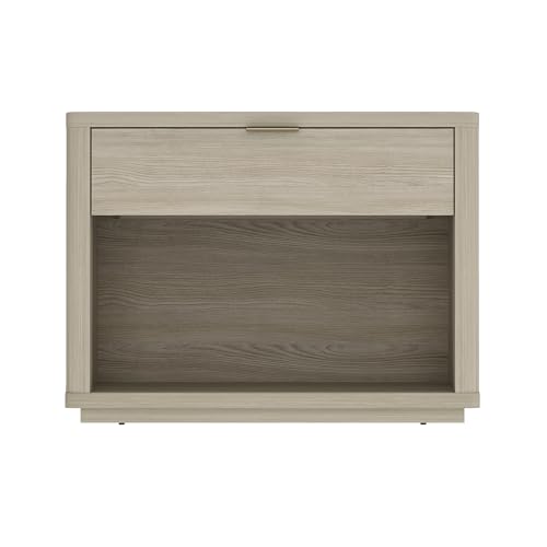 Manhattan Comfort Evelyn Nightstand with 1 Drawer, Minimalist Open Shelf Bedside Table, Rounded Corners and Raised Base, Modern Accent Table for Bedroom, Entryway, or Living Room in Natural Oak - color: Natural, size: Set of 1