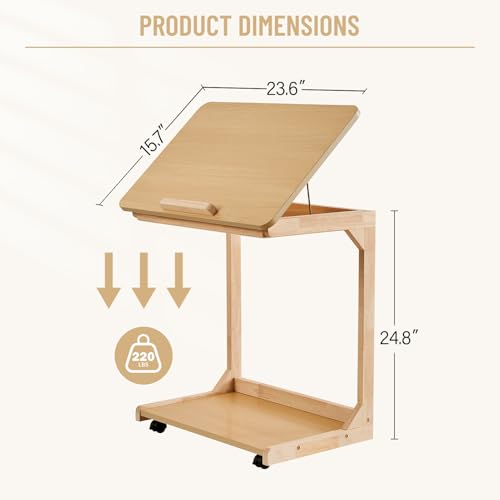 Uniclinens Rolling Side Table Desk Sofa - C Shape Couch End Table with Wheels, Mobile Wooden Slim Sofa Tray, Movable Small Couch Desk for Living Room Bedroom, Natural - color: Natural, style: Style 4