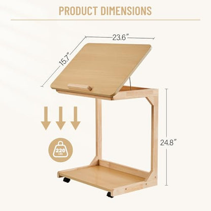 Uniclinens Rolling Side Table Desk Sofa - C Shape Couch End Table with Wheels, Mobile Wooden Slim Sofa Tray, Movable Small Couch Desk for Living Room Bedroom, Natural - color: Natural, style: Style 4