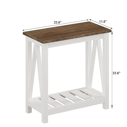 ChooChoo Farmhouse End Table, Narrow Side Table with Shelf | Slim Bedside Table ,Small Spaces, Rustic Nightstand, Living Room, Bedroom ,White - color: White, size: 1 Pack