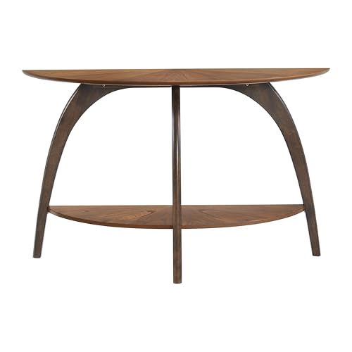 Martin Svensson Home LAX Mid Century Wood Sofa Table, Nutmeg & Espresso | Retro Modern, Half-Moon Console Table with Lower Shelf, for Living Room or Entryway - color: Nutmeg Brown Top With Espresso Brown Legs