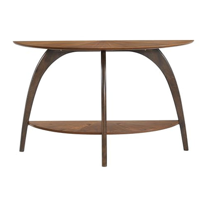 Martin Svensson Home LAX Mid Century Wood Sofa Table, Nutmeg & Espresso | Retro Modern, Half-Moon Console Table with Lower Shelf, for Living Room or Entryway - color: Nutmeg Brown Top With Espresso Brown Legs