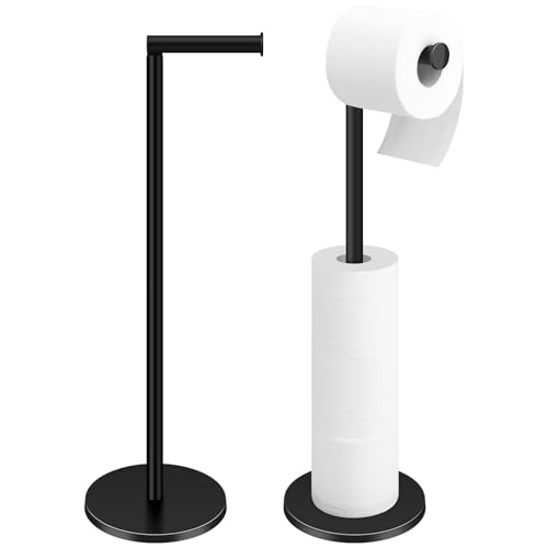 TACGEA Toilet Paper Holder Stand, Bathroom Toilet Paper Roll Holder Stainless Steel Free Standing, Storage for 4 Rolls of Paper, Black Set of 2 - color: 2 Pack Matte Black
