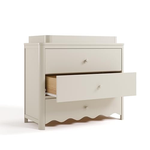 Storkcraft Casablanca 3 Drawer Chest with Changing Topper, Frosted Oat | GREENGUARD Gold Certified Wood Dresser for Nursery & Kids Bedroom, Safety Interlocking Drawer System, Removable Topper - color: Frosted Oat, style: 3 Drawer Dresser