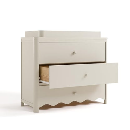 Storkcraft Casablanca 3 Drawer Chest with Changing Topper, Frosted Oat | GREENGUARD Gold Certified Wood Dresser for Nursery & Kids Bedroom, Safety Interlocking Drawer System, Removable Topper - color: Frosted Oat, style: 3 Drawer Dresser