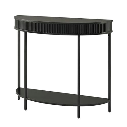 Fluted Half Moon Console Table, Modern 2-Tier Black Entryway Console | Sofa Back Table for Living Room, Hallway & Foyer (36" Width) - style: Basic