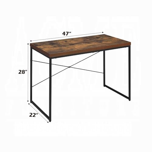 Writing Desk Industrial Style Weathered Oak, Black Metal | weathered oak wood top, black metal frame, rectangular desk, 47W x 22D x 28H, simple assembly, home office use