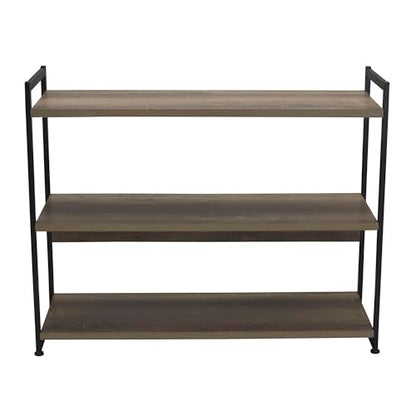 Household Essentials Wide 3‑Shelf Open Storage Bookshelf in Oak Rustic Wood Grain and White Metal Frame, Ashwood - color: Ashwood