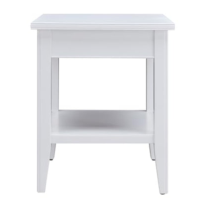 Leick Home Laurent 20 in. Solid Wood End Table with Shelf and Drawer, White, 10507-WT - color: White