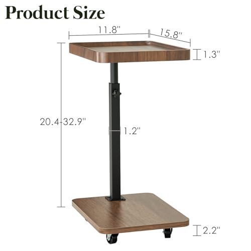 TV Tray Table for Eating,Sofa Armrest & 360° Swivel &Height Adjustable End Side Table for Couch,Snack Table for Sofa, Bedroom, Living Room, C Shaped End Table(Brown+Black) - color: Brown+black