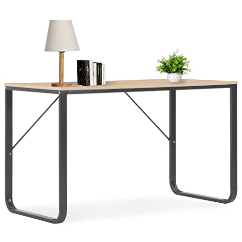 vidaXL Computer Desk, Office Table with Metal Frame, Writing Desk for Bedroom Living Room, Monitor Standing Desk, Industrial Style, Black and Oak