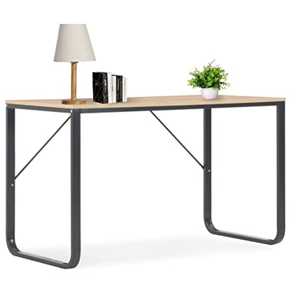 vidaXL Computer Desk, Office Table with Metal Frame, Writing Desk for Bedroom Living Room, Monitor Standing Desk, Industrial Style, Black and Oak