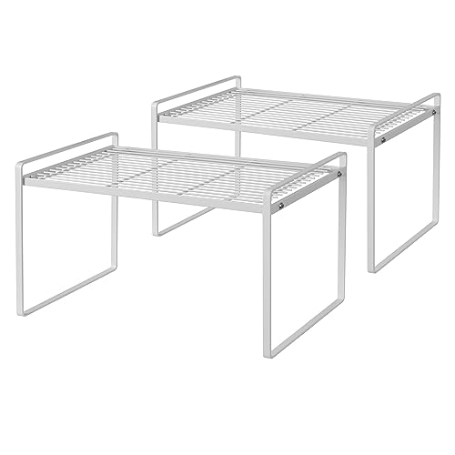 Shantton 2Pack Kitchen Cabinet Shelf Counter Organizer Rack Pantry Storage Bathroom Bedroom Office Table Desk Space Saving Stackable Rust Resistant Non Slip White Tall Wide L16.1in W10.6in H9.5in - color: White, size: L16.1'' W10.6'' H9.5''