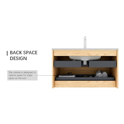 30" Floating Bathroom Vanity with Sink, Wall Mounted Modern Bathroom Cabinet with 2 Soft Close Drawers, Oak & Plywood, Pre-Assembled with Integrated Ceramic Basin – Sedona, Light Oak - color: Light Oak, size: 30 Inch
