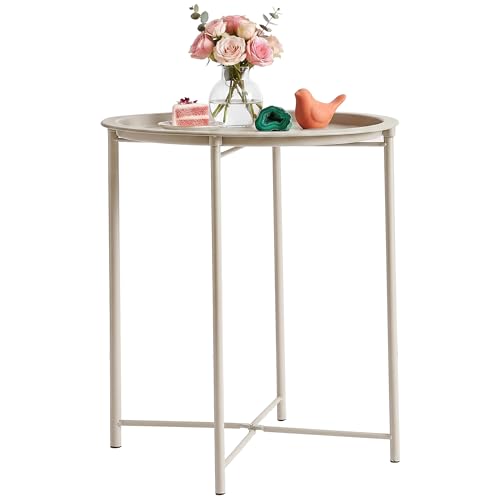 VECELO Side/End Table, Folding Round Metal Anti-Rust and Waterproof Outdoor or Indoor Tray for Living Room Bedroom Balcony and Office, 1 PCS, Grey - color: Grey, size: 1 PCS