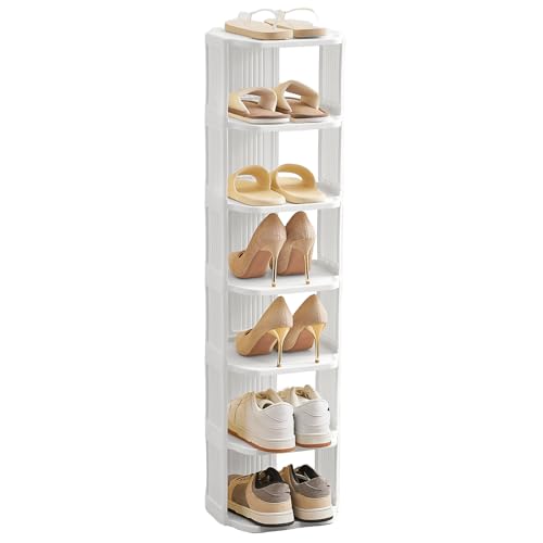 UFORU Small Shoe Rack, 7 Tier Plastic Vertical Shoe Rack for Small and Narrow Spaces, Free Standing Shoe Organizer for Closet, Entryway - color: White, size: 7 Tier