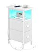sthmec Narrow End Table with Charging Station, Narrow Side Table with 2 Fabric Drawers, LED End Table, Slim Nightstand with LED Light, Small Side Table for Small Spaces, Living Room, Bedroom, White - color: White, size: 7.87'' W x 15.75'' D x 24.37'' H, s