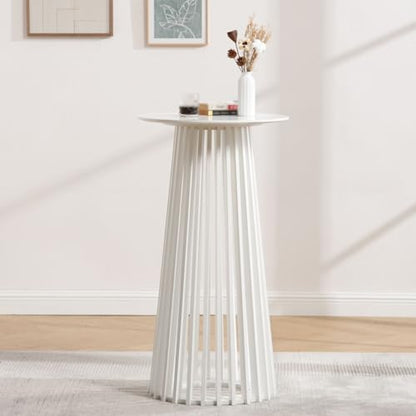 DUOMAY White Round Bar Table, 43.5" High Wood Bar Table with Stylish Geometric Base, Modern Style Cocktail Tables for Parties, Kitchen, Dining Room, Coffee Shop