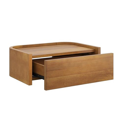 Nathan James Tyla Wall Mounted Bedside Table, Floating 1-Drawer Nightstand with Rounded Edges, Light Brown Set of 2 - color: Tyla Light Brown, size: Set of 2