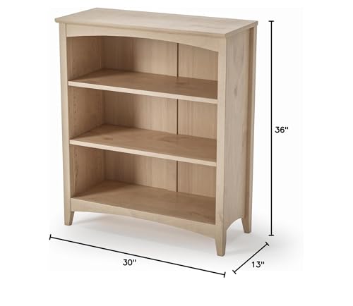Camaflexi Shaker Style 3 Shelf Bookcase/Solid Wood / 36" High/Adjustable Shelving/Closed Back/Display Bookshelf for Living Room, Bedroom, Home and Office, Light Oak - color: Light Oak, size: 36"