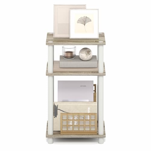 Furinno Turn-N-Tube 3-Tier Toolless Side Table, Narrow Printer Stand with Open Shelf, End Table, Night Stand, for Living Room, Bedroom, Light Oak - color: Light Oak/White