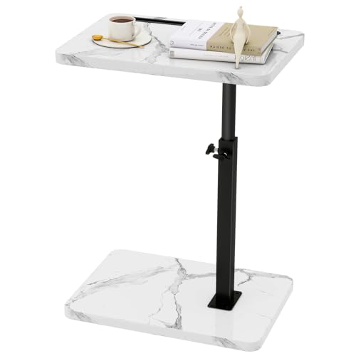 IBUYKE C Shaped Side Table,TV Tray Table,White with Black UTVT003BW ﻿ | 360° Swivel Height Adjustable,End Table for Small Spaces,with Phone Tablet Slot, Small Coffee Snack Table for Sofa Bed - color: White With Black, size: Standard