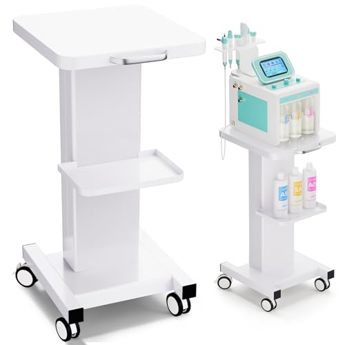 Noverlife Esthetician Trolley Cart, 220lbs Load, Beauty Salon Trolley Stand | All-metal Carbon Steel Body, Silent 360°Casters with Locking Brakes, Esthetician Rolling Cart for Spa Machines - color: Classic - White