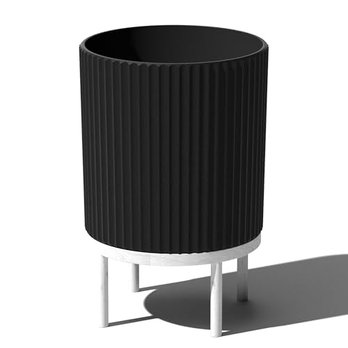 Veradek Demi Series Round Planter w/Stand for Porch/Patio | Durable Plastic-Stone Composite & Wooden Stand | Modern Décor for Tall Plants, Flowers - color: Black/White, size: 16 inch