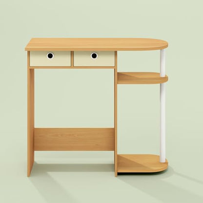 Ipoh Home Computer Desk, 32 Inch Writing Desk, Study Desk with Side Shelves and Bin Storage, for Home Office, Study Room, Natural/White - color: Natural/White