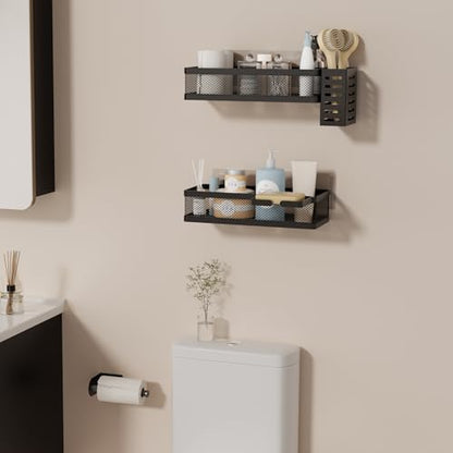 PUSDON 5-in-1 Wide Wall Mount Wrapped Mesh Kitchen Organizer & Shower Caddy Kit, with Paper Towel Holder, Utensil Holder, Soap Dish, Heavy Duty 50LBS - Matte Black, Netting - color: Matte Black, size: 5-in-1 Full Mesh (12.6" Wide)