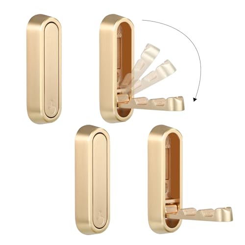 Foldable Wall Hook, Gold, 4 Pack, Screw Mounted, Heavy Duty Coat Hooks | 90° Foldable Design, Wall Mounted, Zinc Alloy, Flip-Down Design, Includes Screws And Anchors, For Bedroom, Entryway, Closet - color: Gold, size: 4 Pcs