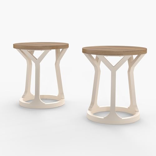 Kinfant Accent Side Table - Vintage Wood End Table Sofa Table with Bottom Shelf for Living Room, Bedroom, Office (2-Pack-White and Brown) - style: 2-pack-White and Brown