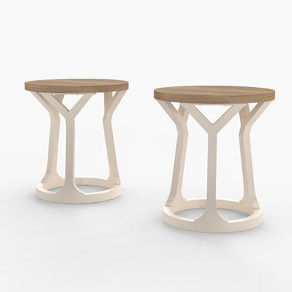Kinfant Accent Side Table - Vintage Wood End Table Sofa Table with Bottom Shelf for Living Room, Bedroom, Office (2-Pack-White and Brown) - style: 2-pack-White and Brown
