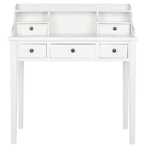 SAFAVIEH Furniture - Landon 5-Drawer Writing Desk - White - Solid Wood - Classic Hutch Design - Ideal for Home Office, Living Room, Den, 36.2"W x 19.1"D x 40.5"H (AMH6516D) - color: White