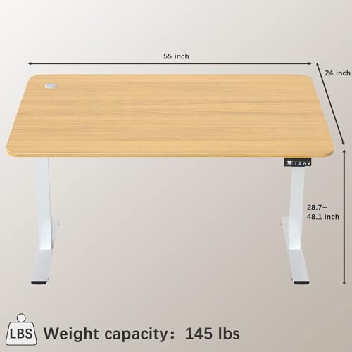 Furmax 55 Inches Electric Height Adjustable Standing Desk Home Office Desk | Large Sit Stand Up Computer Desk Memory Preset with T-Shaped Metal Bracket, Light Wood - color: Light Wood, size: 55 Inch