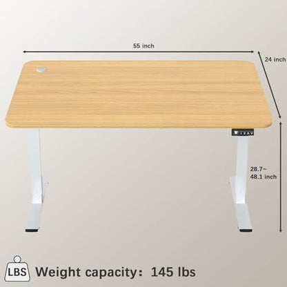 Furmax 55 Inches Electric Height Adjustable Standing Desk Home Office Desk | Large Sit Stand Up Computer Desk Memory Preset with T-Shaped Metal Bracket, Light Wood - color: Light Wood, size: 55 Inch