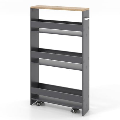 SlickBlue Rolling Serving Cart Narrow with Open Shelves for Kitchen Bathroom Living Room - color: Grey